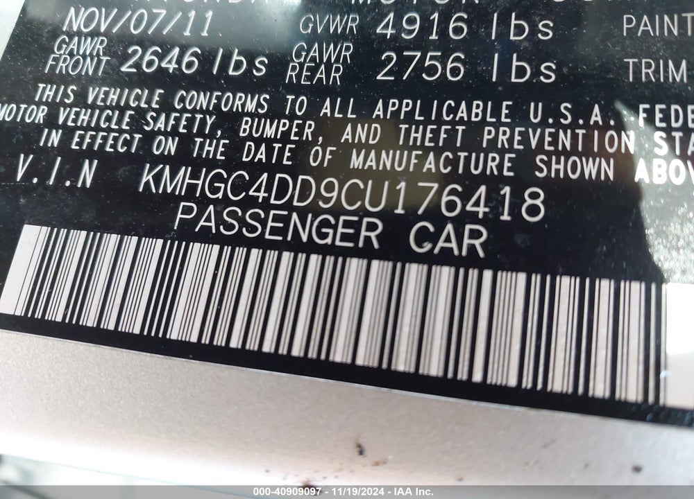 2012 HYUNDAI GENESIS 3.8 VIN: KMHGC4DD9CU176418