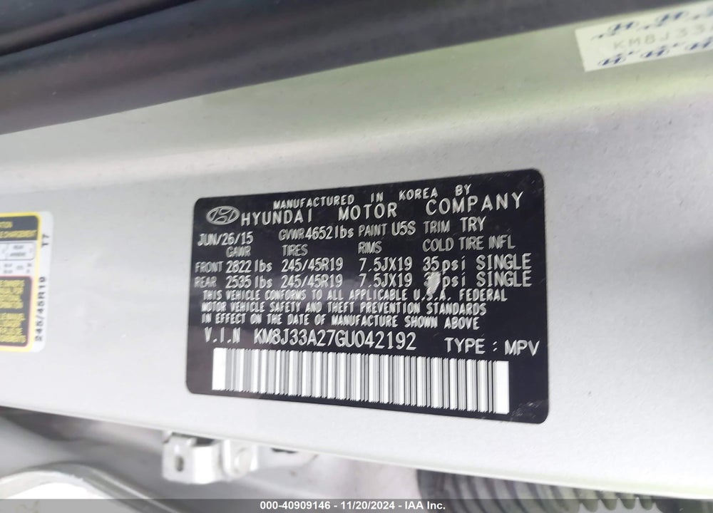2016 HYUNDAI TUCSON LIMITED VIN: KM8J33A27GU042192