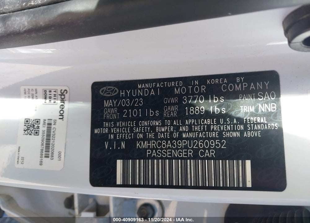 2023 HYUNDAI VENUE LIMITED VIN: KMHRC8A39PU260952