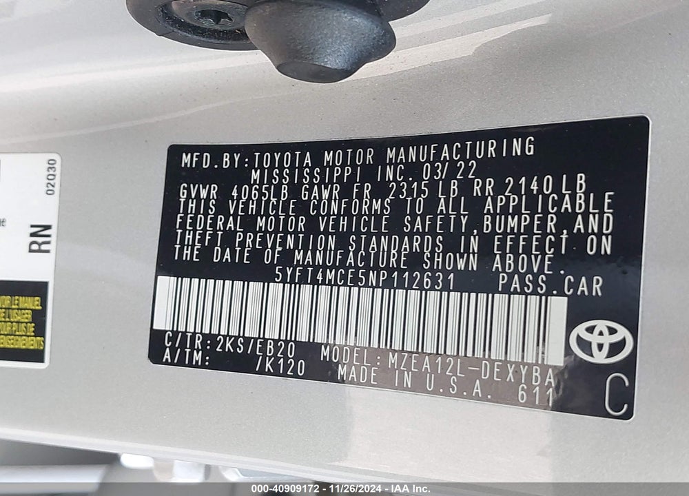 2022 TOYOTA COROLLA XSE VIN: 5YFT4MCE5NP112631