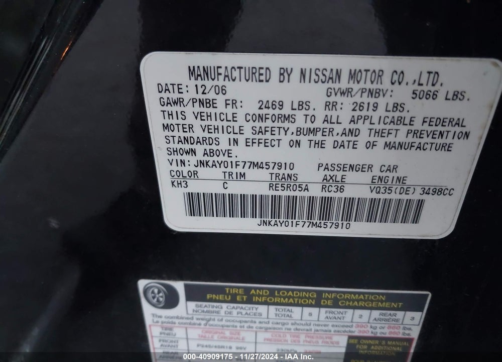 2007 INFINITI M35X VIN: JNKAY01F77M457910