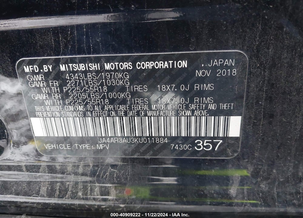 2019 MITSUBISHI OUTLANDER SPORT 2.0 LE VIN: JA4AR3AU3KU011884