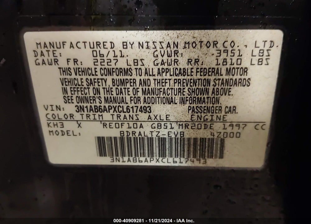 2012 NISSAN SENTRA 2.0 SR VIN: 3N1AB6APXCL617493