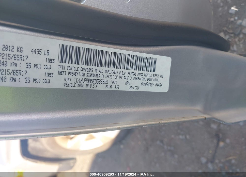 2014 JEEP PATRIOT SPORT VIN: 1C4NJPBB5ED585569