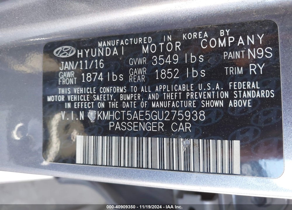 2016 HYUNDAI ACCENT SE VIN: KMHCT5AE5GU275938