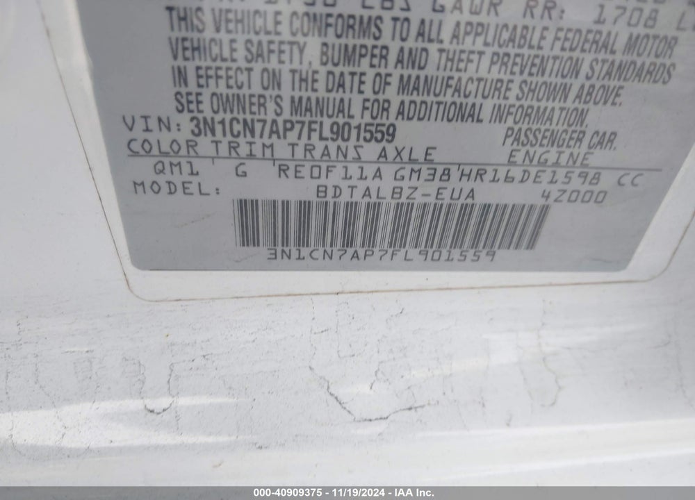 2015 NISSAN VERSA 1.6 SV VIN: 3N1CN7AP7FL901559