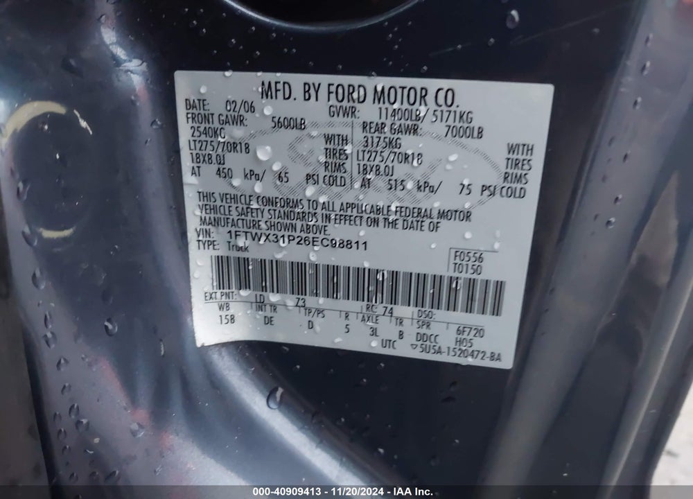 2006 FORD F-350 LARIAT/XL/XLT VIN: 1FTWX31P26EC98811