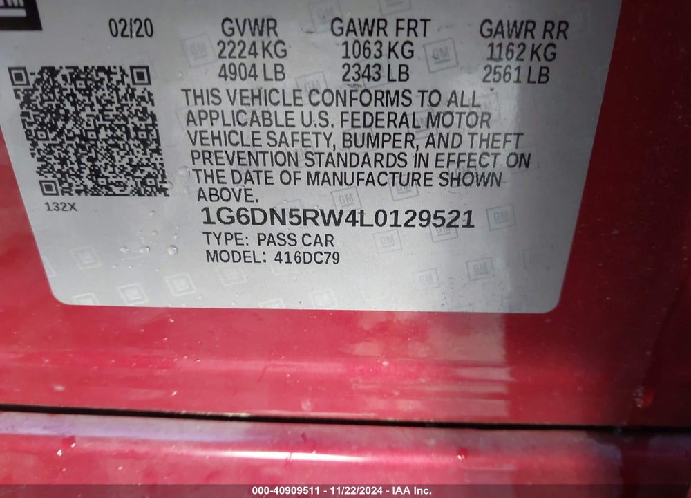 2020 CADILLAC CT5 VIN: 1G6DN5RW4L0129521