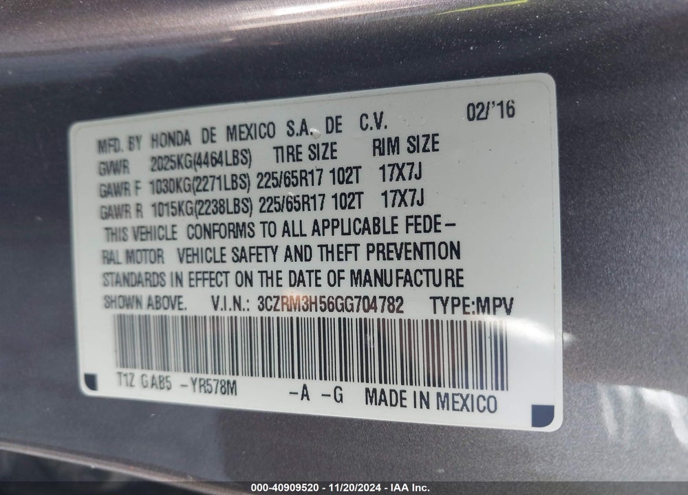 2016 HONDA CR-V EX VIN: 3CZRM3H56GG704782