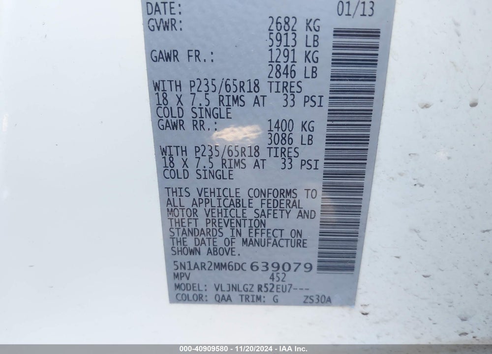 2013 NISSAN PATHFINDER SL VIN: 5N1AR2MM6DC639079