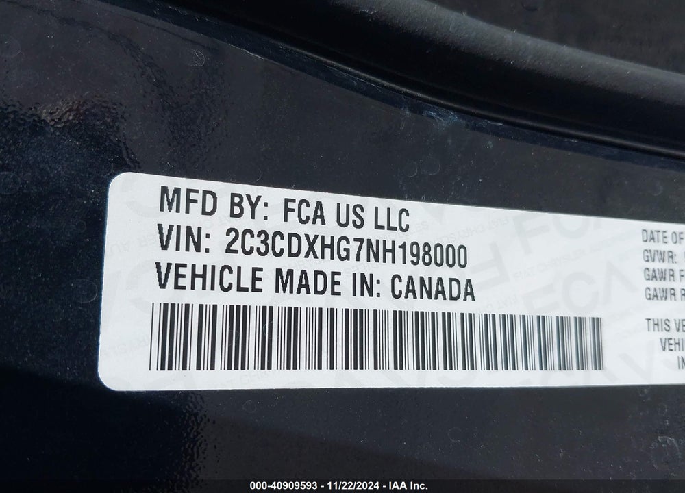 2022 DODGE CHARGER GT RWD VIN: 2C3CDXHG7NH198000