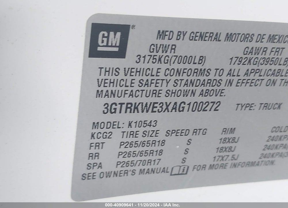 2010 GMC SIERRA 1500 SLT VIN: 3GTRKWE3XAG100272