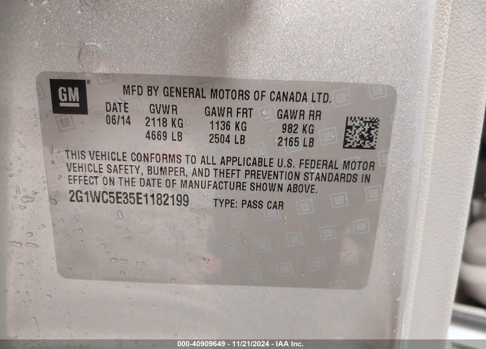2014 CHEVROLET IMPALA LIMITED LTZ VIN: 2G1WC5E35E1182199