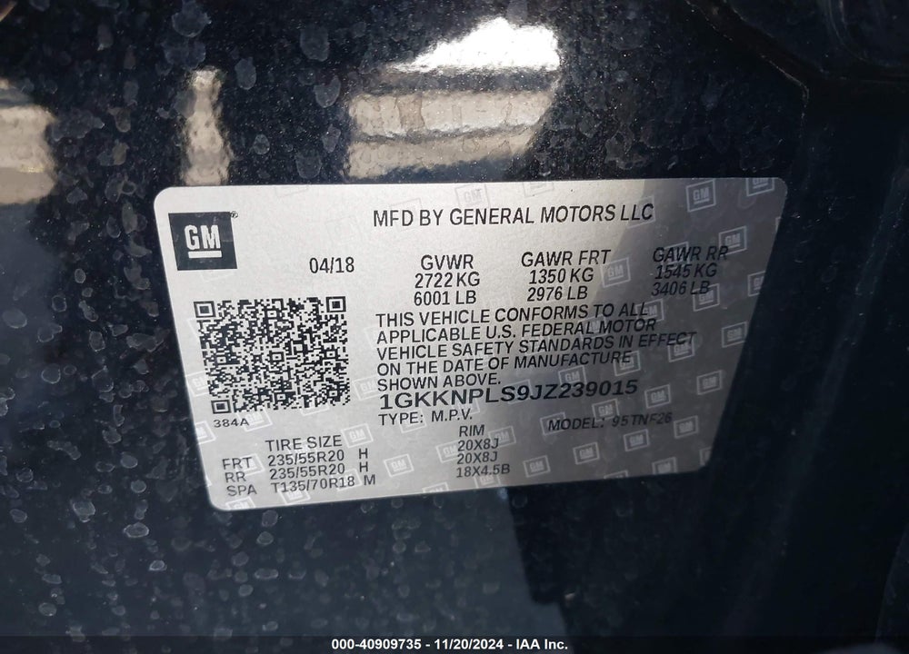 2018 GMC ACADIA DENALI VIN: 1GKKNPLS9JZ239015