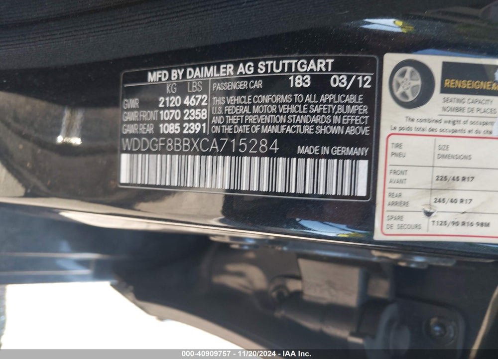 2012 MERCEDES-BENZ C 300 LUXURY 4MATIC/SPORT 4MATIC VIN: WDDGF8BBXCA715284