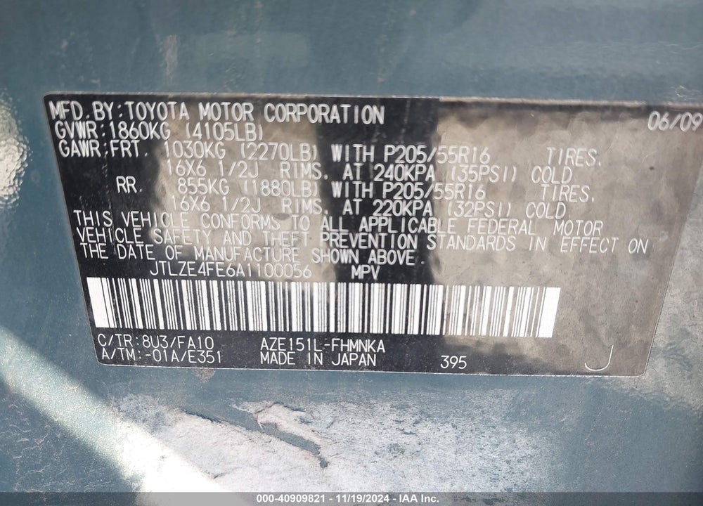 2010 SCION XB VIN: JTLZE4FE6A1100056