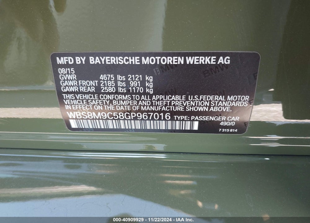 2016 BMW M3 VIN: WBS8M9C58GP967016