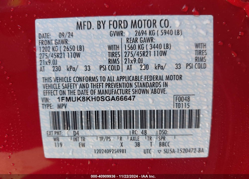 2025 FORD EXPLORER ST-LINE VIN: 1FMUK8KH0SGA66647