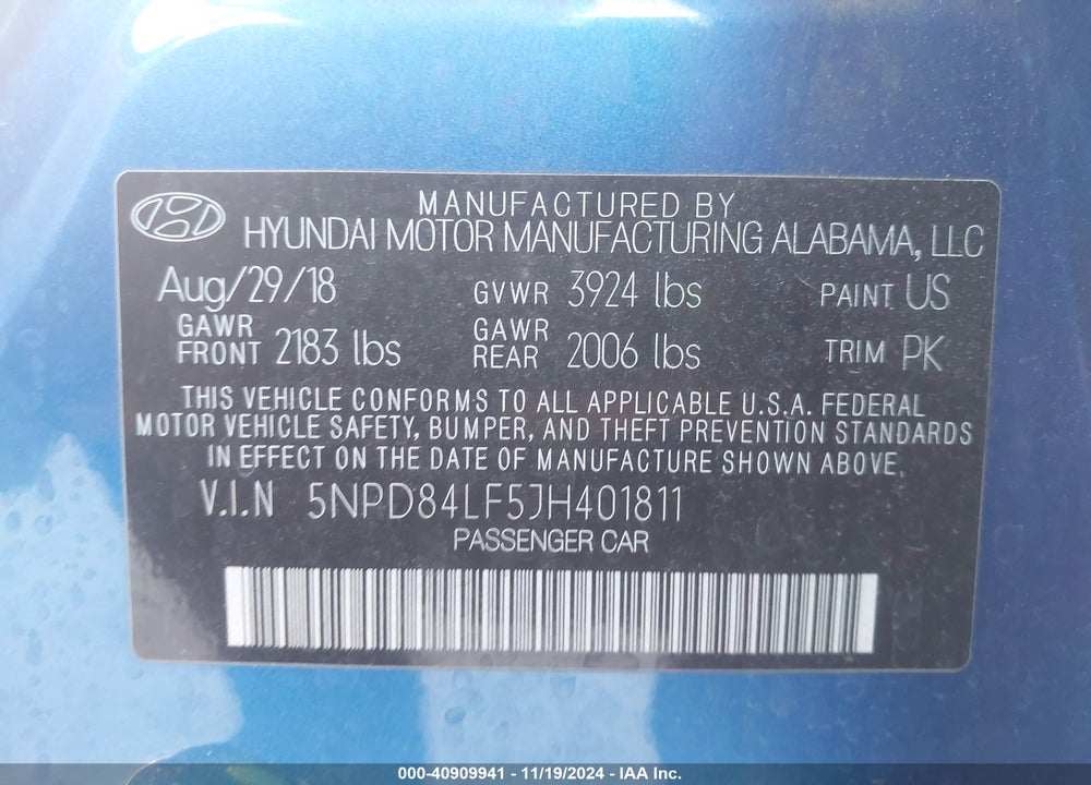 2018 HYUNDAI ELANTRA VALUE EDITION VIN: 5NPD84LF5JH401811