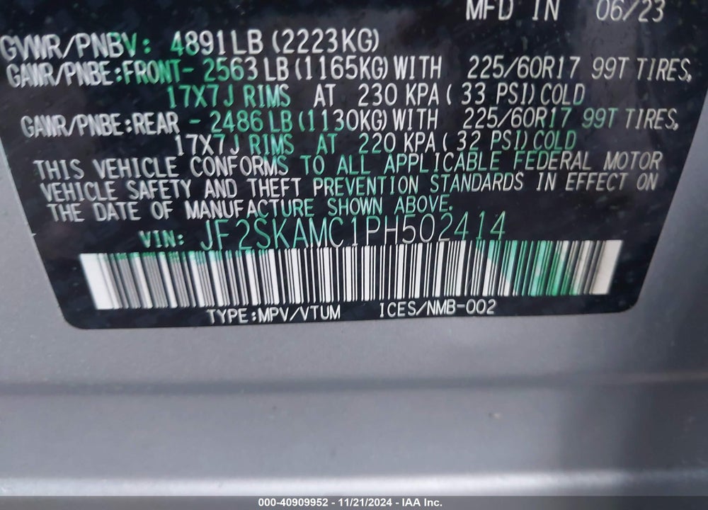 2023 SUBARU FORESTER VIN: JF2SKAMC1PH502414