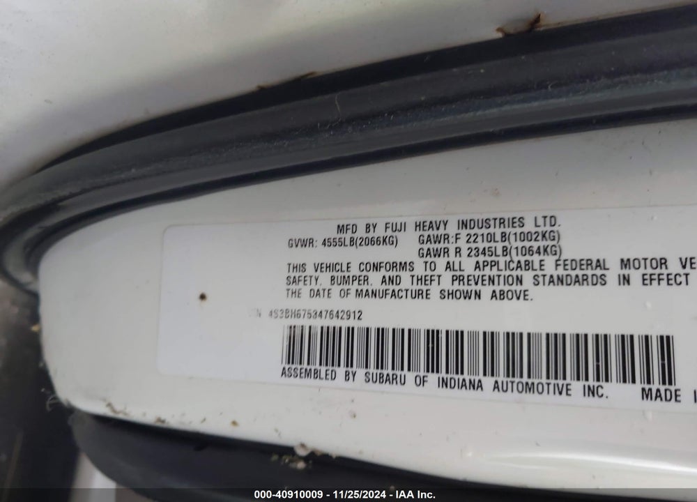 2004 SUBARU OUTBACK VIN: 4S3BH675347642912