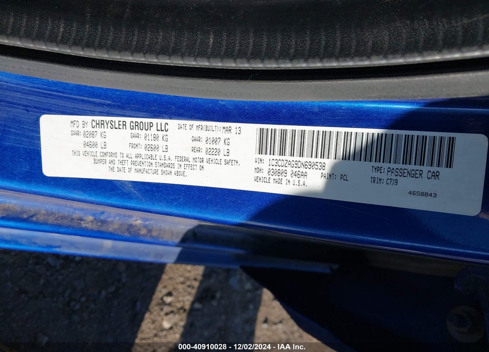 2013 DODGE AVENGER VIN: 1C3CDZAG9DN690538