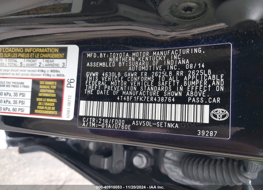 2014 TOYOTA CAMRY LE VIN: 4T4BF1FK7ER438764