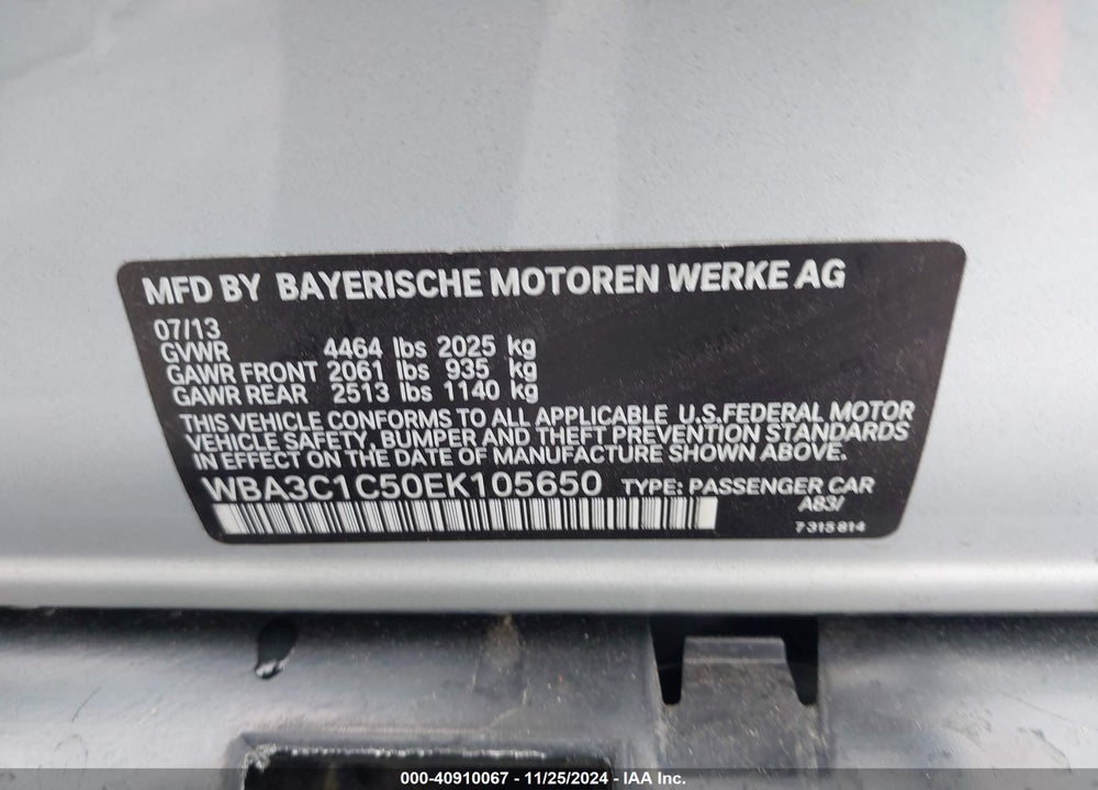2014 BMW 328I VIN: WBA3C1C50EK105650