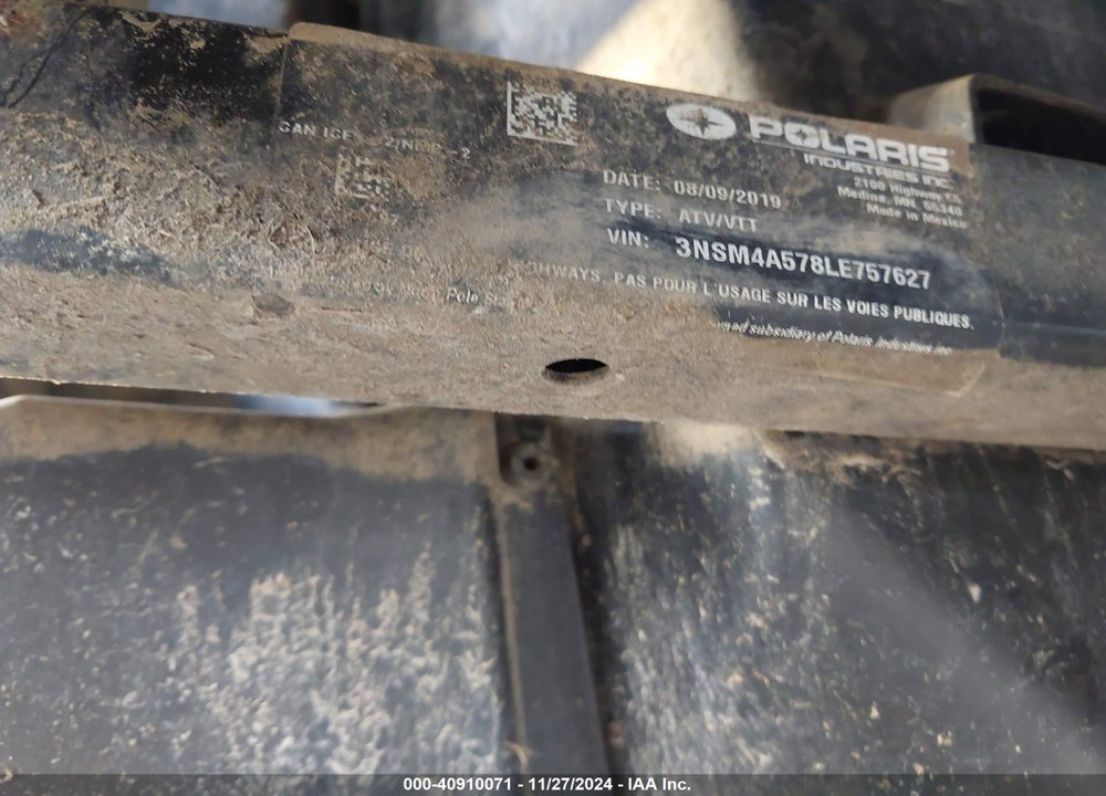 2020 POLARIS RANGER CREW 570-4 VIN: 3NSM4A578LE757627