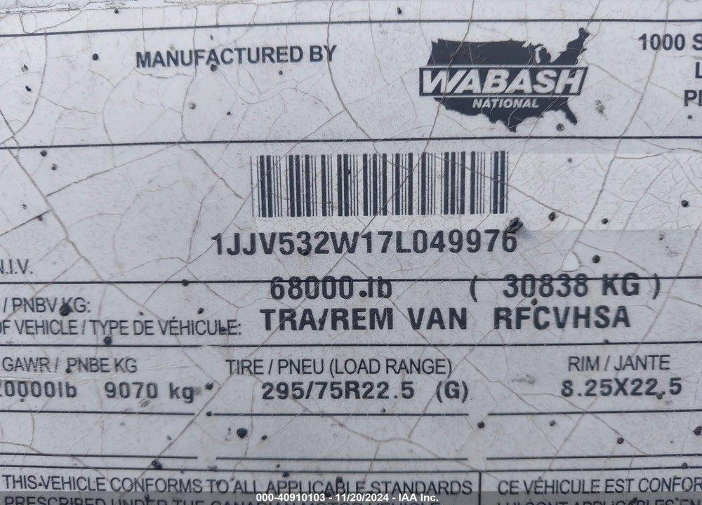 2007 WABASH NATIONAL CORP --- VIN: 1JJV532W17L049976