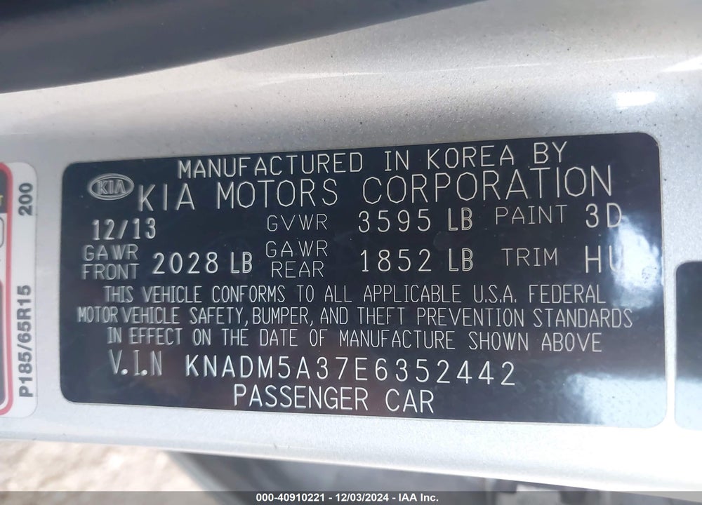 2014 KIA RIO LX VIN: KNADM5A37E6352442