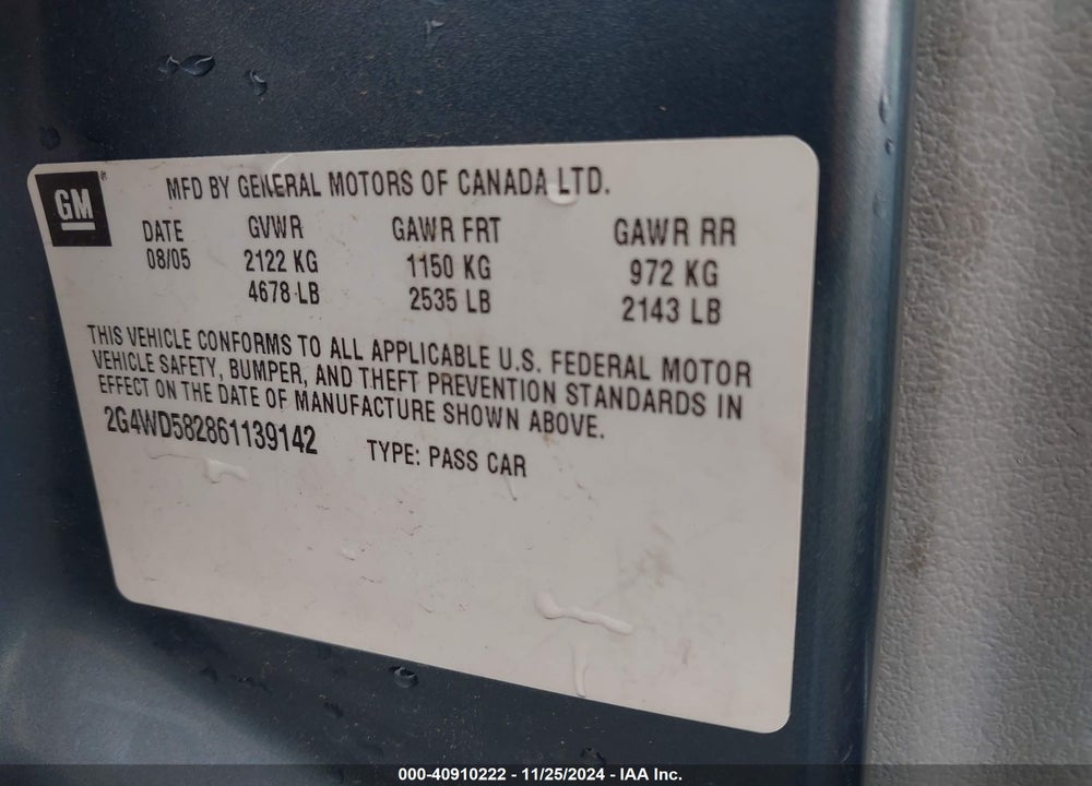 2006 BUICK LACROSSE CXL VIN: 2G4WD582861139142