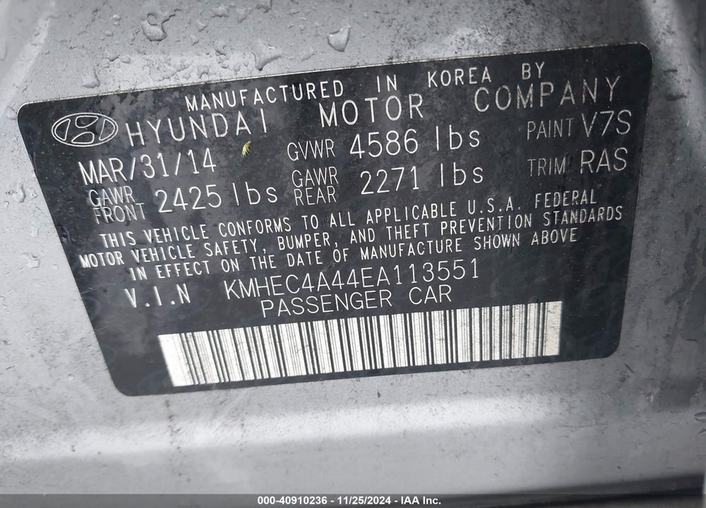 2014 HYUNDAI SONATA HYBRID VIN: KMHEC4A44EA113551