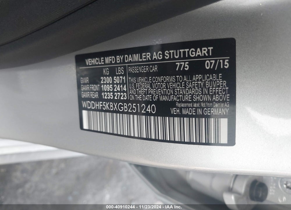 2016 MERCEDES-BENZ E 350 VIN: WDDHF5KBXGB251240