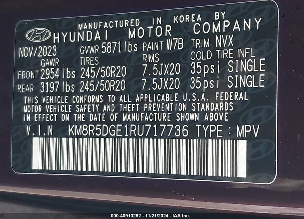 2024 HYUNDAI PALISADE LIMITED VIN: KM8R5DGE1RU717736