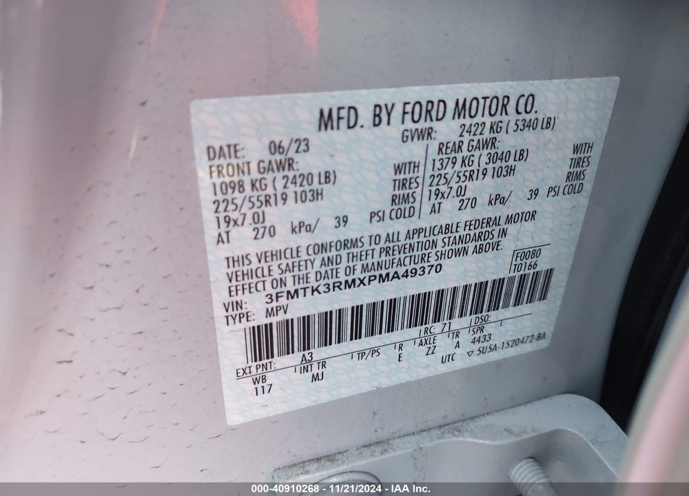 2023 FORD MUSTANG MACH-E PREMIUM VIN: 3FMTK3RMXPMA49370