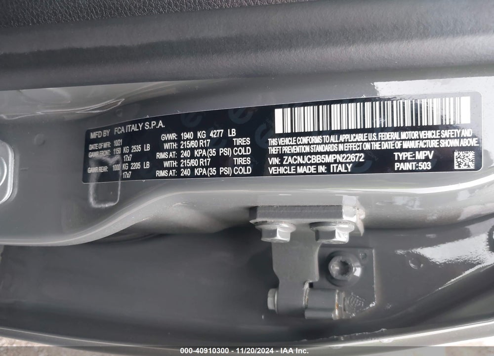 2021 JEEP RENEGADE LATITUDE FWD VIN: ZACNJCBB5MPN22672