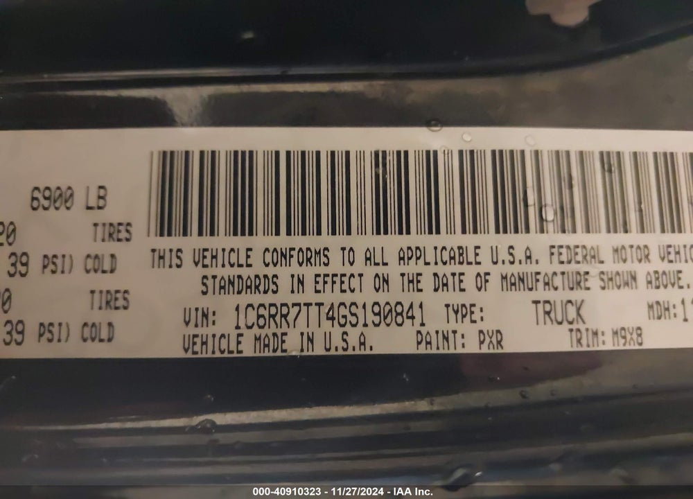 2016 RAM 1500 BIG HORN VIN: 1C6RR7TT4GS190841