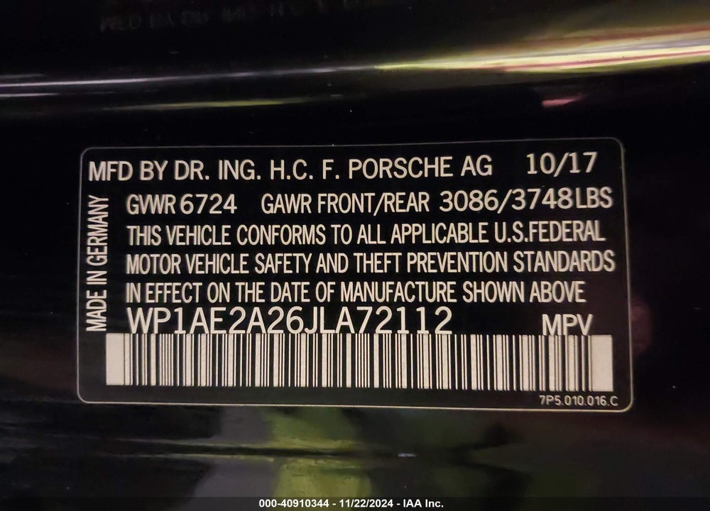 2018 PORSCHE CAYENNE E-HYBRID S PLATINUM EDITION VIN: WP1AE2A26JLA72112