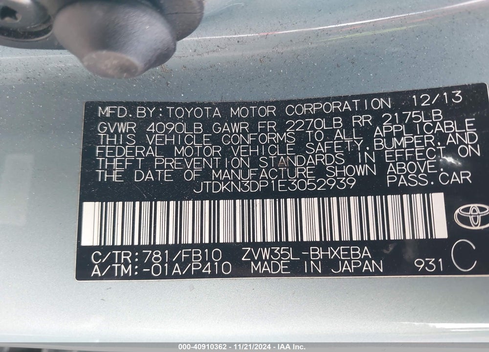 2014 TOYOTA PRIUS PLUG-IN VIN: JTDKN3DP1E3052939