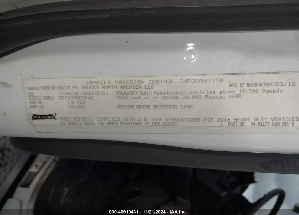 2016 FREIGHTLINER M2 106 MEDIUM DUTY VIN: 1FVACXDT5GHHD0753
