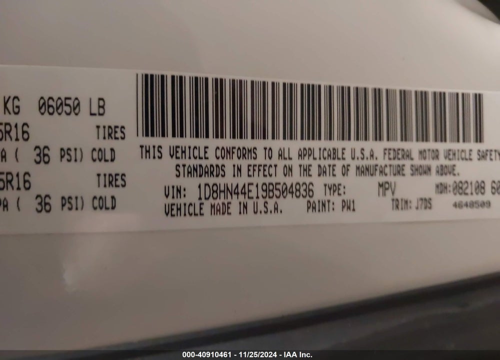 2009 DODGE GRAND CARAVAN SE VIN: 1D8HN44E19B504836