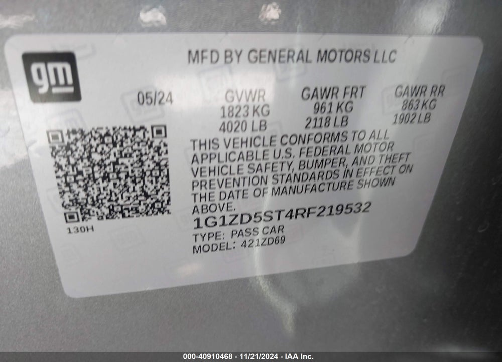 2024 CHEVROLET MALIBU FWD 1LT VIN: 1G1ZD5ST4RF219532