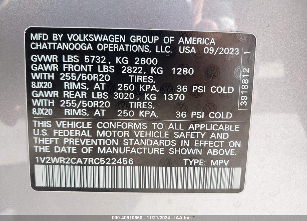 2024 VOLKSWAGEN ATLAS 2.0T SE W/TECHNOLOGY VIN: 1V2WR2CA7RC522456