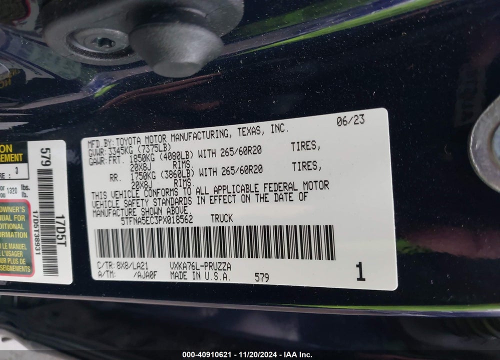 2023 TOYOTA TUNDRA PLATINUM VIN: 5TFNA5EC3PX018562