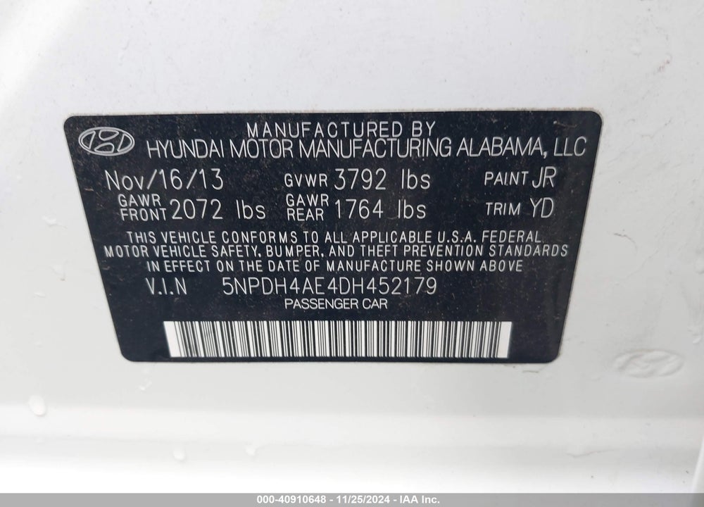 2013 HYUNDAI ELANTRA GLS VIN: 5NPDH4AE4DH452179