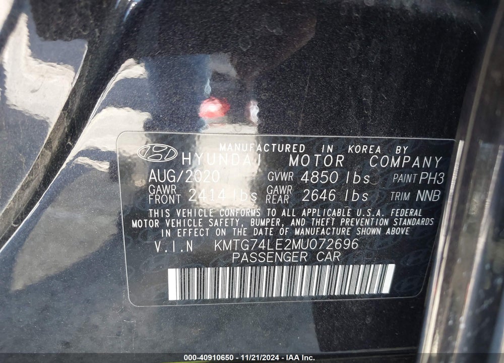 2021 GENESIS G70 3.3T RWD VIN: KMTG74LE2MU072696
