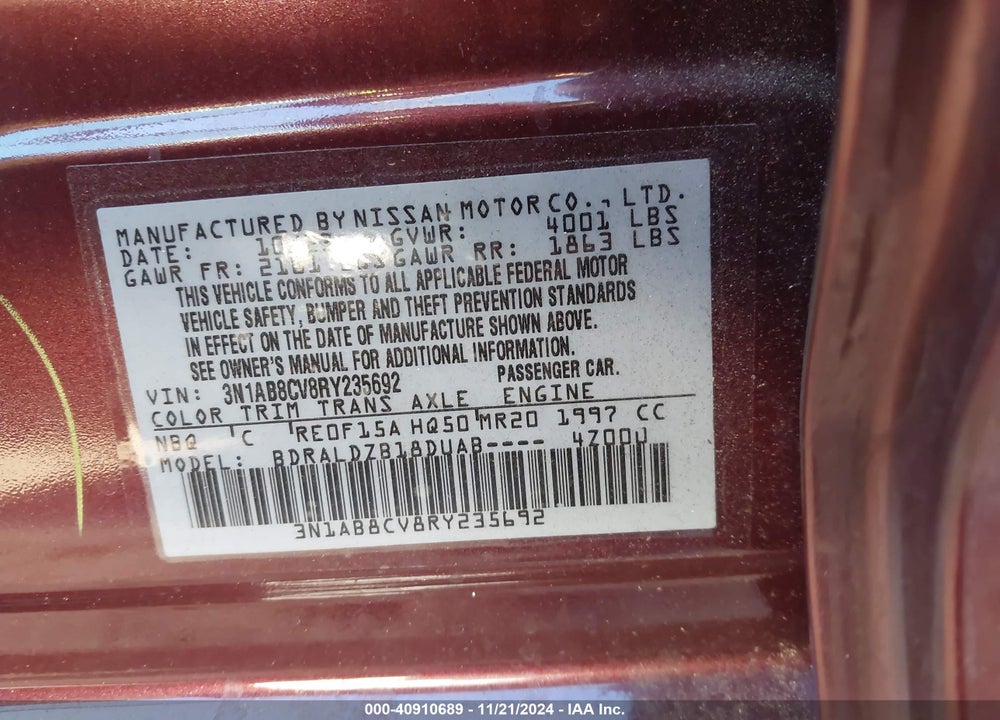 2024 NISSAN SENTRA VIN: 3N1AB8CV8RY235692