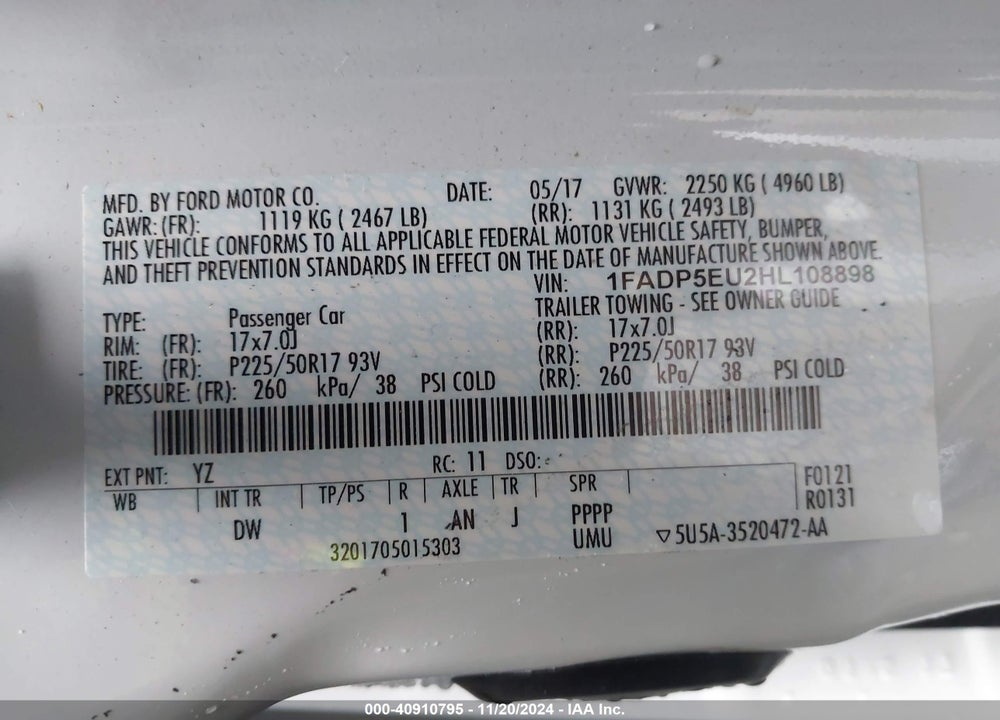 2017 FORD C-MAX VIN: 1FADP5EU2HL108898