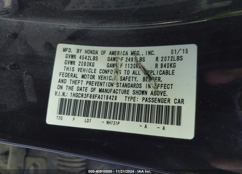 2015 HONDA ACCORD VIN: 1HGCR3F89FA016428